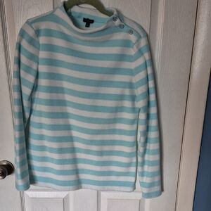 Talbots Aqua and White Striped Cowl  Fleece